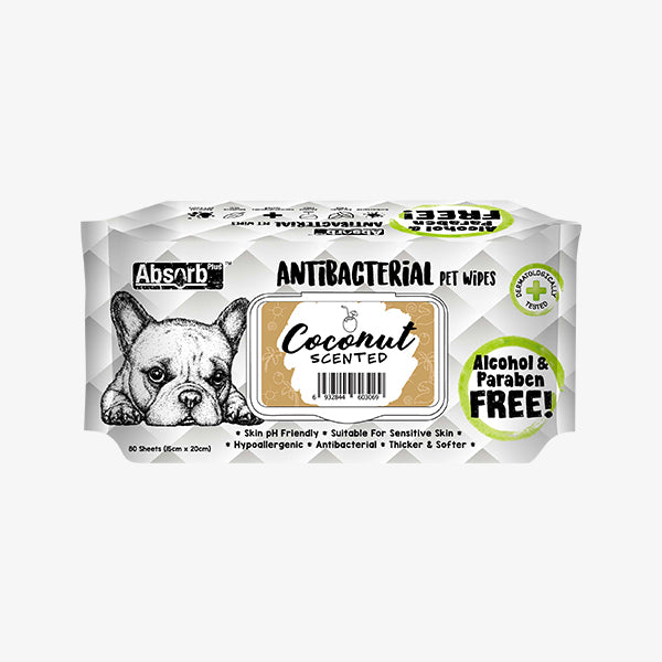 Absorb Plus AntiBacterial Pet Wipes 80pcs (Coconut)